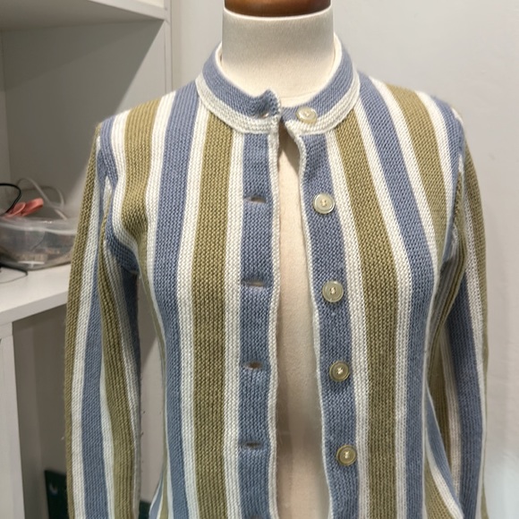 Vintage cardigan sweater, no tags, striped blue and green - Picture 8 of 8